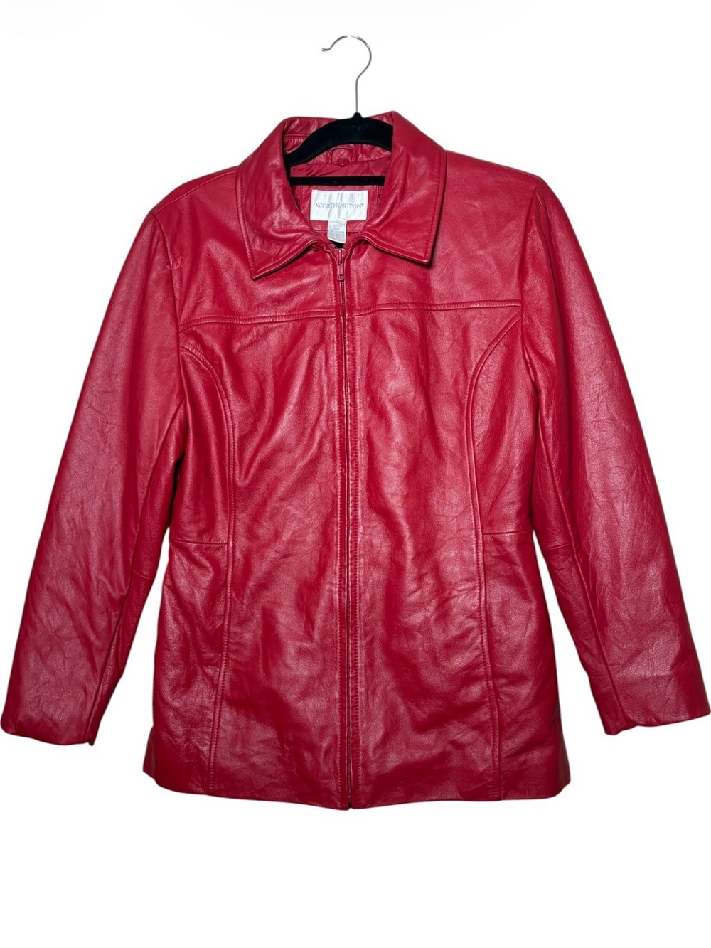 VTG Worthington Red Genuine Leather Jacket Full Zip Classic Coat Jacket Small